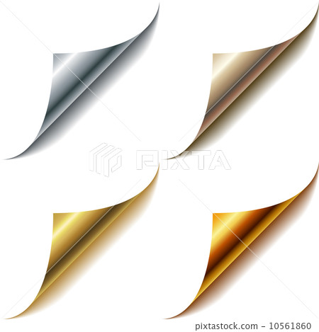 Curled metallic page corners set isolated on white. 10561860