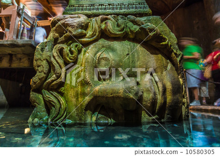 Medusa haed in The Basilica Cistern, Istanbul, Turkey. 10580305