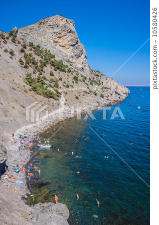 Summer view seacoast. Sudak beach. Black Sea, Ukraine Summer view seacoast. Sudak beach. Black Sea, Ukraine 10580426