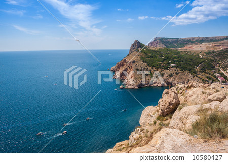Summer view seacoast. Sudak beach. Black Sea, Ukraine Summer view seacoast. Sudak beach. Black Sea, Ukraine 10580427