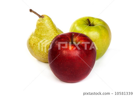 A pear and a red apple and a green apple isolated on white A pear and a red apple and a green apple isolated on white 10581339