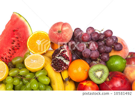 Huge group of fresh fruits isolated on a white background. 10581492
