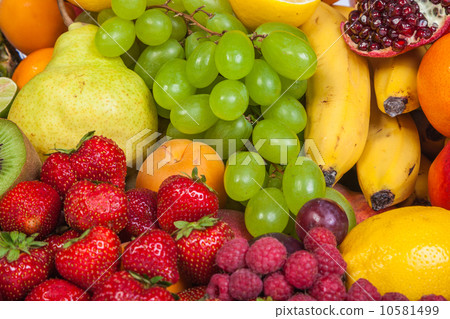 Huge group of fresh fruits isolated on a white background. 10581499