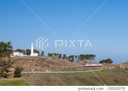 Shogun's shark angle lighthouse and train at Hachinohe City, Aomori Prefecture 10583078