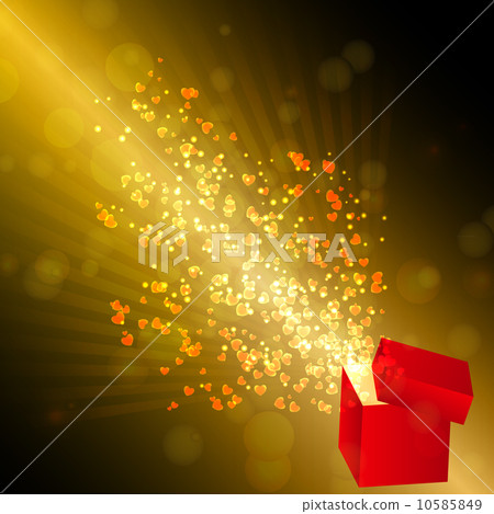 Opened gift box with flying hearts, Valentine's card. vector ill 10585849
