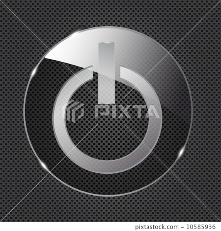 Glass power button icon on metal background. Vector illustration 10585936