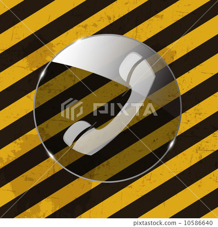 Glass phone button icon on Grunge striped cunstruction backgroun Glass phone button icon on Grunge striped cunstruction backgroun 10586640