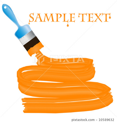 Blue paint brush with orange paint and a place for sample text. Blue paint brush with orange paint and a place for sample text. 10589632