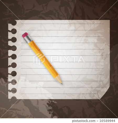 Yellow wooden pencil on a blank notepad vector illustration on b 10589944