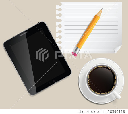 coffee cup with abstract tablet vector illustration on business 10590118