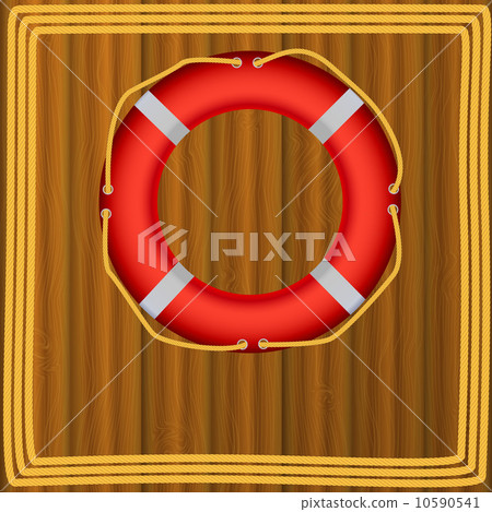 Life Buoy On boards Background, ropes, Illustration. 10590541