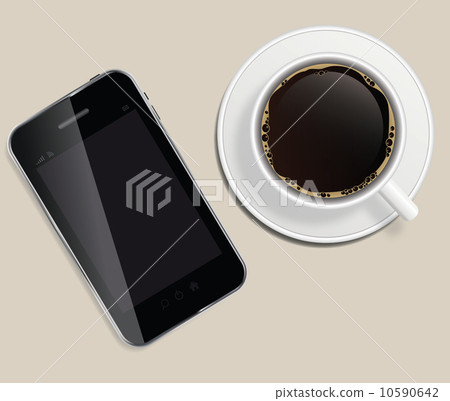 coffee cup with abstract tablet vector illustration on business coffee cup with abstract tablet vector illustration on business 10590642