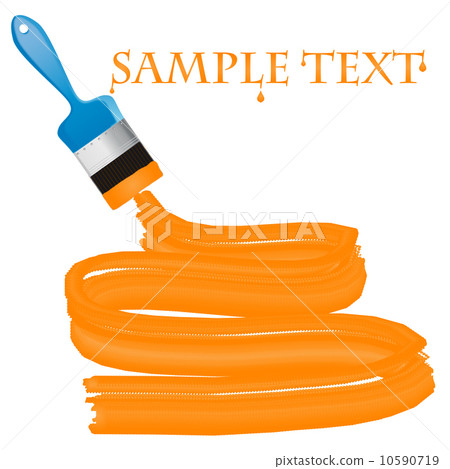 Blue paint brush with orange paint and a place for sample text. Blue paint brush with orange paint and a place for sample text. 10590719