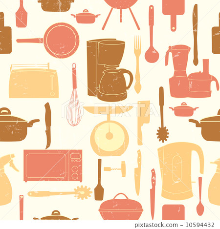 Grunge Retro vector illustration seamless pattern of kitchen too Grunge Retro vector illustration seamless pattern of kitchen too 10594432