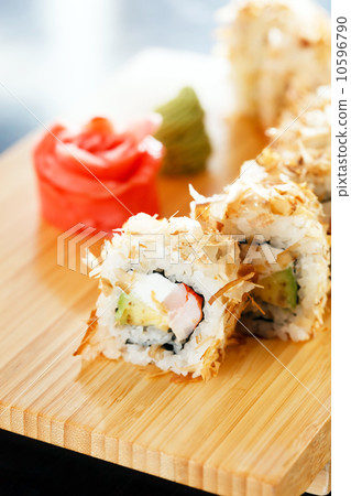 sushi on the wood board sushi on the wood board 10596790