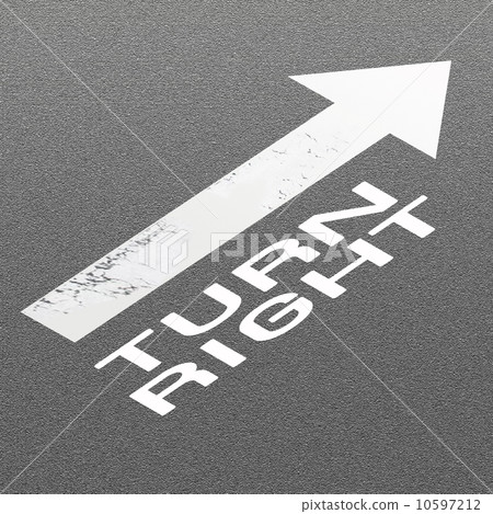 Signal Arrow and Word Turn Right on Asphalt Road Background 10597212