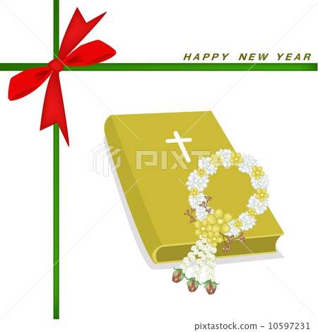 New Year Gift Card with Bible and Flower Garland 10597231