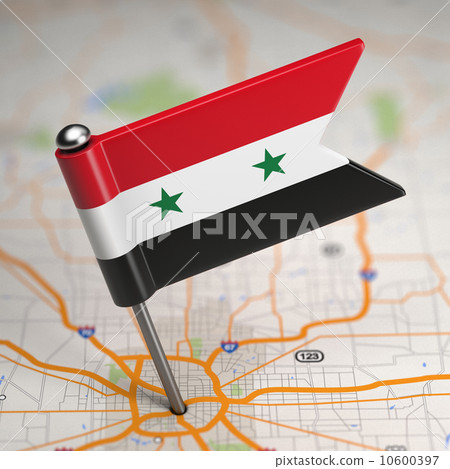 Syria Small Flag on a Map Background. 10600397