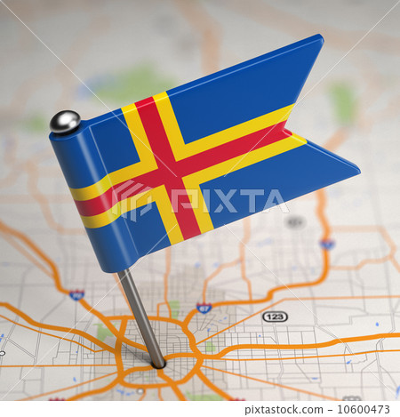 Aland Islands Small Flag on a Map Background. 10600473