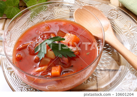 Tomato soup cold soup gaspacho white background 10601204