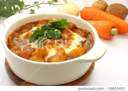 Grilled Curry Curry Doria Curry Rice White Background 10601482