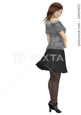 Woman for wind-blown synthetic background Transparent real 3D CG illustration material 10604052