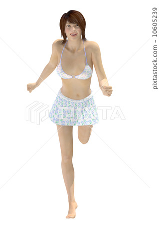 跑步泳裝女性合成背景透明3DCG例證材料 10605239