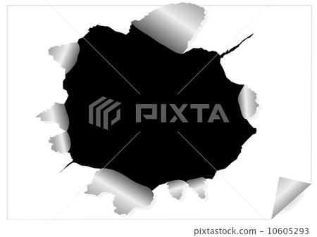 Paper sheet with black ragged hole 10605293