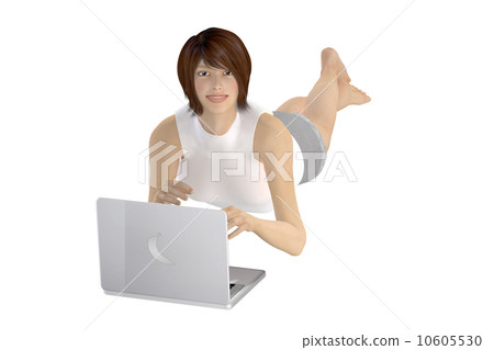 Ladies laptop computer woman making background Transparent 3DCG illustration material Ladies laptop computer woman making background Transparent 3DCG illustration material 10605530