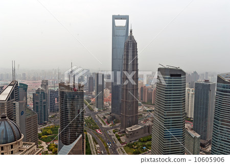 Shanghai World Financial Center and Jin Mao Tower. Panoramic view from Oriental Pearl Tower.  10605906