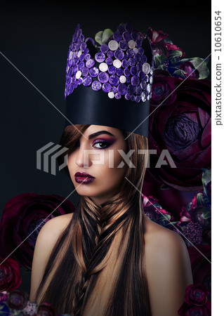 Fantasy. Fanciful Woman in Unusual Art Stylized Crown 10610654