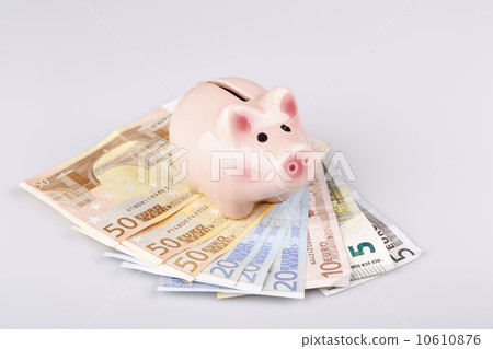 pig bank on euro banknotes pig bank on euro banknotes 10610876