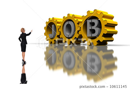 woman pointing to gold gears woman pointing to gold gears 10611145