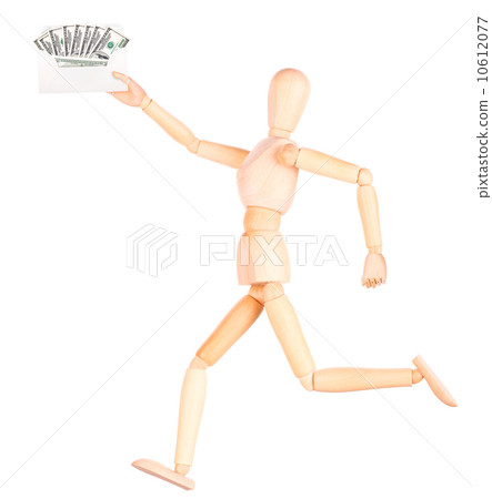 wooden Dummy with envelope full of money 10612077