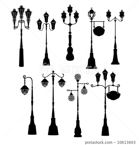 Set of retro street lanterns silhouettes 10613603