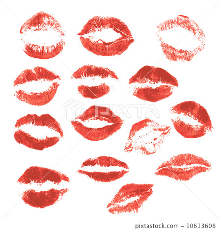 Set of beautiful red lips print on isolated white background Set of beautiful red lips print on isolated white background 10613608