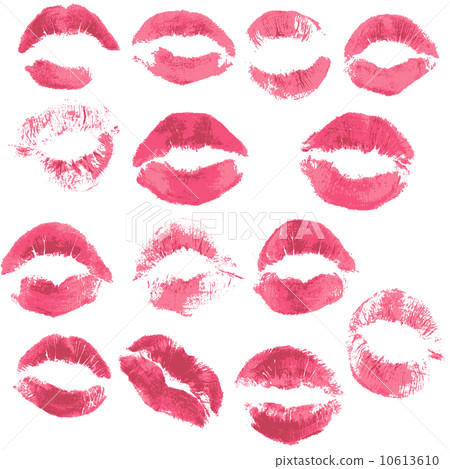 Set of beautiful red lips print on isolated white background 10613610