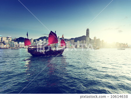 Hong Kong harbour  in sunset time 10614638