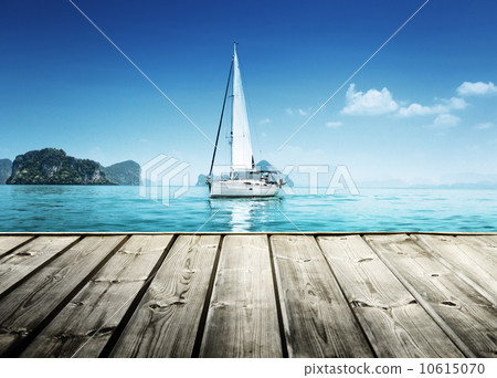 yacht and wooden platform yacht and wooden platform 10615070
