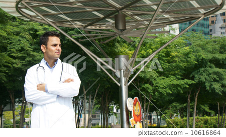 Office wear with Singapore skyline 10616864