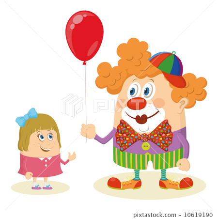 Circus clown with balloon and girl 10619190