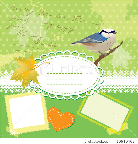 Vintage frames with bird and leafs, against polka dot background 10619405