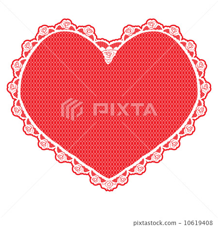 heart shape lace doily, white on red background 10619408