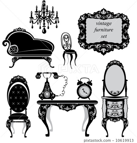 Set of antique furniture - isolated black silhouettes Set of antique furniture - isolated black silhouettes 10619913