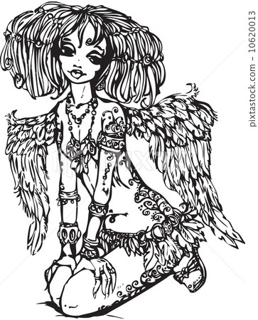 Angel girl with tattoo on her body - illustration is made in ani 10620013
