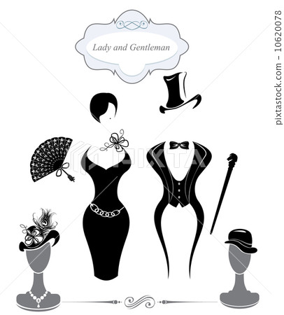 Gentleman and Lady symbols, vintage style, black and white silho 10620078