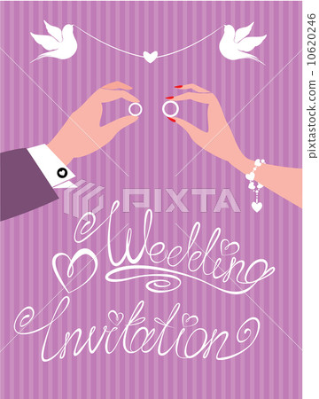 wedding invitation - groom and bride hands with wedding rings wedding invitation - groom and bride hands with wedding rings 10620246