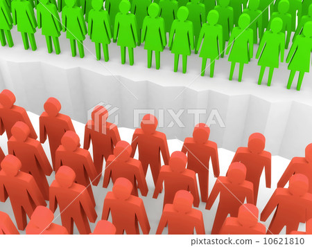 Men and women split on sides, separation crack. 10621810