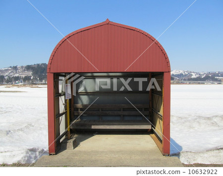 巴士站在雪域景觀 10632922