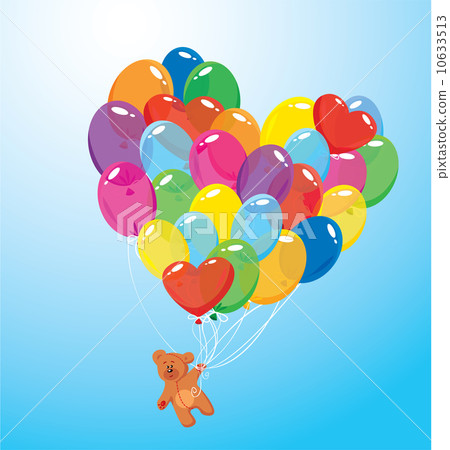 Image with colorful balloons in heart shape and... - Stock Illustration ...